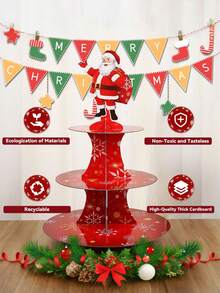 1pc 3-Tier Santa Claus Cake Stand, Multipurpose Holiday Dessert Display Rack, Suitable For Christmas, Dining Table Decor, Home Decor, Christmas Party Supplies, Cupcake & Dessert Table Decor, Christmas Candy Decor, Holiday Dining Table Centerpiece, Birthday Celebration And Holiday Party Decoration - Multicolor - View 6