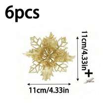 12 件/6 件/1 件人造圣诞花（带夹子）、可爱的人造一品红圣诞树装饰、可重复使用的闪光人造圣诞花（用于 DIY 花环）、家居装饰、婚礼派对、节日派对装饰、圣诞节/节日/季节性/婚礼圣诞树装饰品、闪亮的冬季灌木装饰、适用于圣诞节、新年、婚礼、花环、楼梯、窗户、壁炉、圣诞树 - 金色 - 查看 12