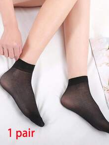 1/10/20 Pairs Solid Color Mid-Calf Socks, Minimalist & Practical Women's Short Stockings Black Flesh Colored Crystal Women's Summer Steel Stockings - Multicolor - View 8