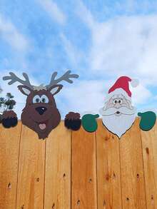 2 pièces Sonde de clôture de Noël - Conception du Père Noël et du cerf, décorations de jardin extérieur, idéal pour les célébrations de vacances à la maison et dans la cour, décorations de Noël extérieures, décorations de cour, conception d'animaux joyeux