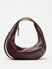 Vintage Crescent Bag, Patchwork Design, Metal Handle, Shoulder/Underarm Bag - Multicolor - View 3