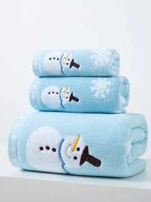 1pc Towel, Blue Color, Jacquard Christmas Snowman Pattern, Rectangular 70*140cm For Adults Swimming Bath Wrap, Or 34*74cm Hand Towel, 34*34cm Handkerchief, Quick Dry Absorbent Soft, Suitable For Bathroom, Kitchen, Travel, Holiday Gift, Gym, Beach, Hotel, Salon Shower Towels For Beauty Salon, Hotel Sports,Home Essentials, Towel, Skin Care Bath Towel Sheet - Blue - View 1