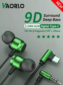 Cuffie auricolari cablate Hi-Fi in metallo con connettore AUX da 3,5 mm / Type-C digitale, con microfono HD per gaming, musica e sport, cuffie con bassi avvolgenti e suono surround, auricolari in-ear con piegatura a 90 gradi - nero - Visualizzare 1