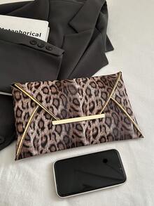 Leopard Print & Solid Color Sequin Decor Minimalist Casual PU Clutch Envelope Bag - Coffee - View 5
