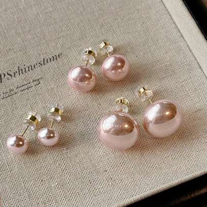 3 Pairs Vintage Minimalist Sweet Cute Delicate Elegant Cherry Blossom Faux Pearl Stud Earrings, Lightweight Luxurious Commuting High-End Earring Set, Suitable For Women's Daily And Holiday Wear