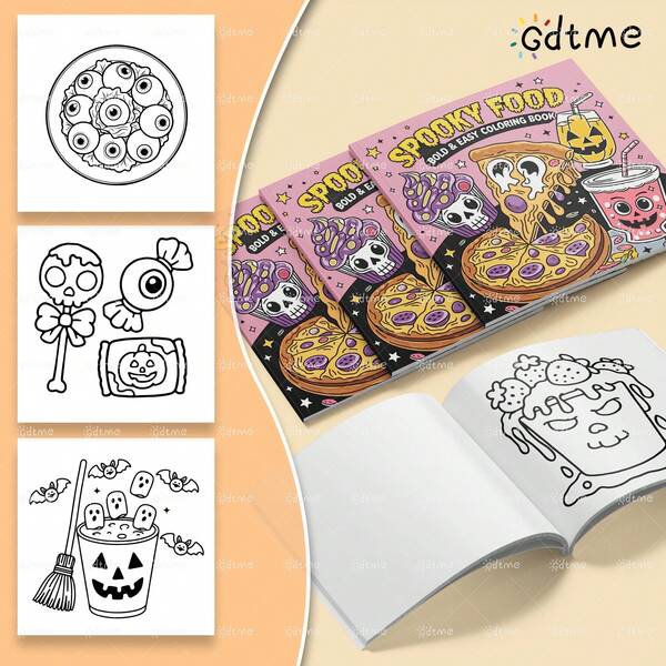 1 Stück Gruseliges Malbuch für Lebensmittel & Getränke & Süßigkeiten - 20cm x 20cm, 24 Seiten, Softcover, interaktive Eltern-Kind-Aktivität, ideal zur Stressreduktion, immersives Kunsterlebnis, perfektes Geschenk für Halloween, Weihnachten und mehr.