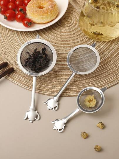 1pc/3pcs 304 Stainless Steel Teapot Handle & Tea Infuser Set, Tea Strainer, Tea Leaf Filter, Kung Fu Tea Accessories, Kitchen Sieve For Juice, Smoothie, Cocktail