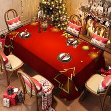 1/20 pièces Nappe de Noël, fond rouge luxueux orné de boules de Noël dorées et d'un motif d'arbre de Noël. Nappe créant une atmosphère de Noël joyeuse. Convient pour la décoration de fête, la table de cuisine et salle à manger à la maison, la décoration d'intérieur, pour créer une ambiance confortable et raffinée.