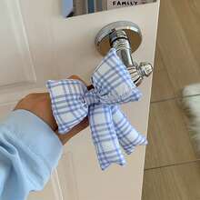 1pc Bow Door Handle Protective Cover Checkered Bow With Knitted Handle Anti-Collision Cover Anti-Static Door Handle Cover With Warmth Crash Pad For Winter Room Home Decoration