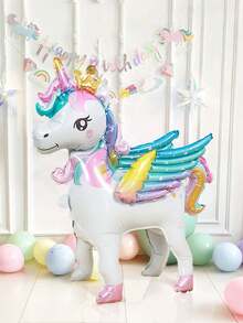 1 pieza Globo de lámina de unicornio 4D de pie y 25 piezas Globos de látex de color macarrón, Unicornio de pie con diseño de corona, Globos de látex de color rosa/azul/amarillo/morado/verde macarrón, para decoración de fiesta de cumpleaños, Globo de lámina de animal, Fiesta de cumpleaños con tema de macarrón, Decoración de fiesta de animales, Artículos para fiestas, Fiesta de cumpleaños con tema de unicornio, Revelación de género, Regalo de fiesta de cumpleaños