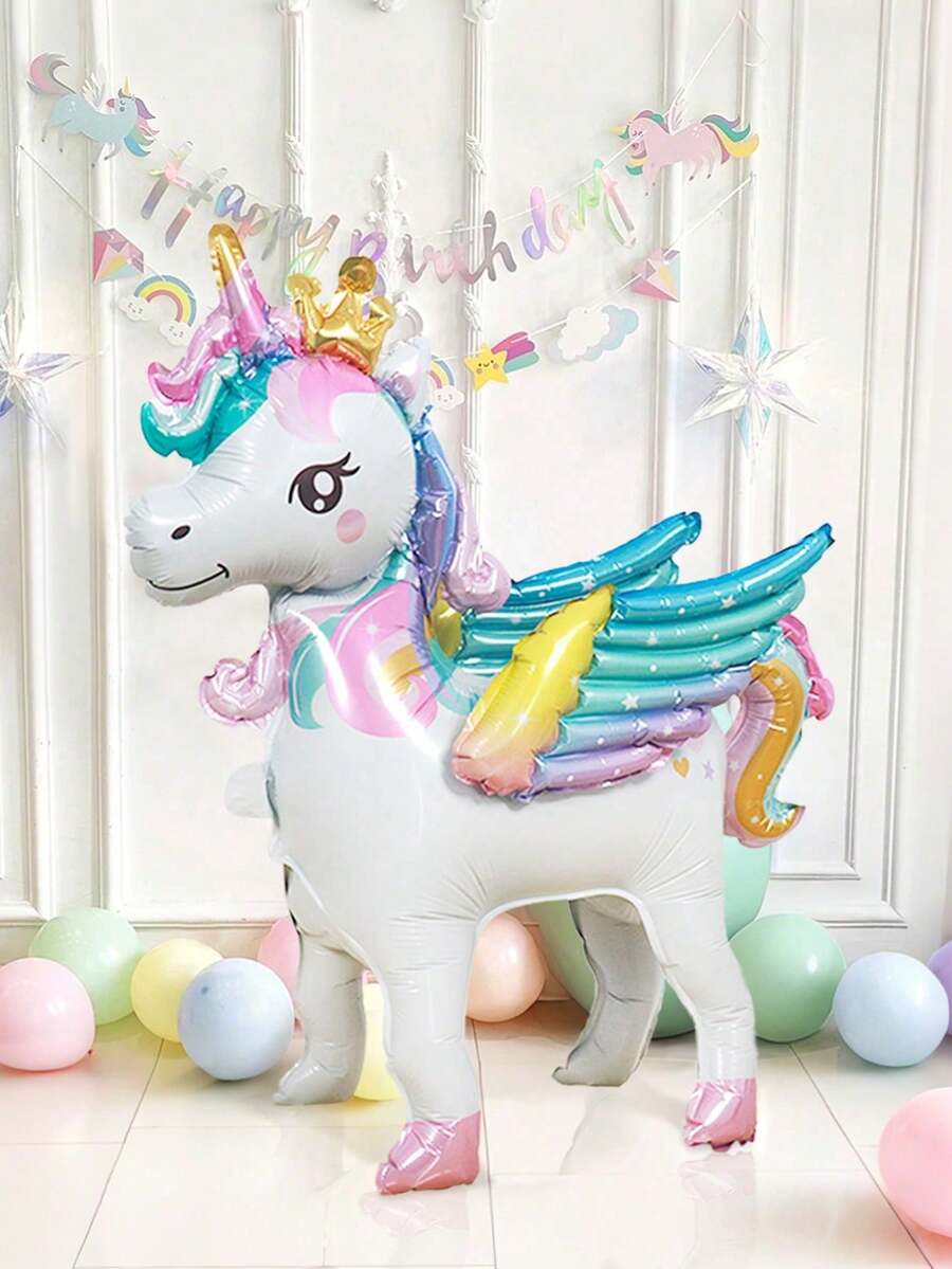 1 pieza Globo de lámina de unicornio 4D de pie y 25 piezas Globos de látex de color macarrón, Unicornio de pie con diseño de corona, Globos de látex de color rosa/azul/amarillo/morado/verde macarrón, para decoración de fiesta de cumpleaños, Globo de lámina de animal, Fiesta de cumpleaños con tema de macarrón, Decoración de fiesta de animales, Artículos para fiestas, Fiesta de cumpleaños con tema de unicornio, Revelación de género, Regalo de fiesta de cumpleaños