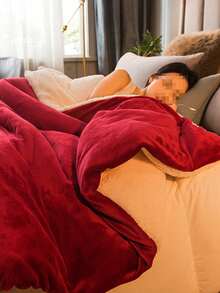 1 pièce Couverture en laine d'agneau douce, légère et confortable en peluche bordeaux. Couverture matelassée de luxe avec fermeture éclair, convient pour la chambre à coucher, la chambre d'amis, le canapé, lavable en machine - Rouge foncé - Voir 9