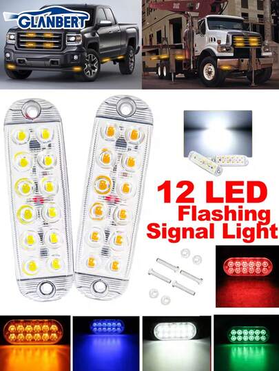 GLANBERT 2pcs 12smd LED Strobe Warning Light Strobe Grille Flashing Lightbar Car Truck Beacon Lamp Amber Yellow Traffic Lights 12V-80V