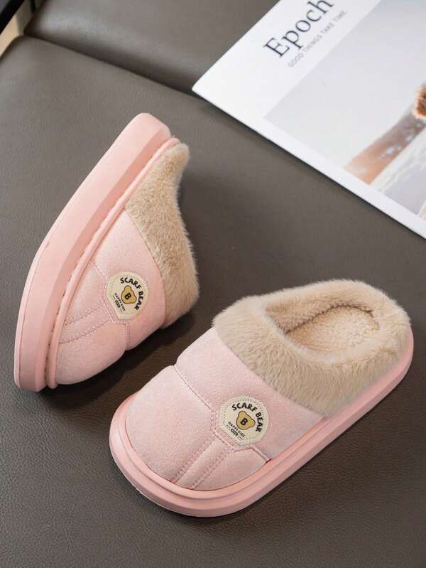 Kids Winter New Plush Thickened Slippers, Girls/Boys Indoor Non-Slip Warm House Slippers