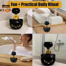 Dispensador de sabonete em espuma com pata de gato fofo, sabonete com pegada de gato, dispensador de sabonete líquido mágico com pegada de gato preto fofo para Halloween, recipiente com bomba de espuma recarregável para banheiro e cozinha