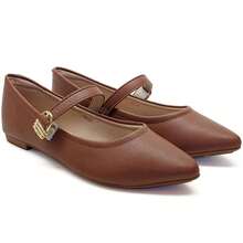Women's Mary Jane Flats Pointed Toe Buckle Strap Modare Ultracomfort Flexibility Ultracomfy Insole Non-Slip Sole - 榛子 - 查看 2