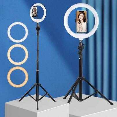 AXNEN 10-Inch LED Ring Light With 52-Inch Adjustable Tripod And Phone Holder, Compatible With IOS/Android Smartphones, For Live Streaming, Vlogging, Makeup, Photography, Video Recording, Live Meetings, And Self-Portrait Lighting