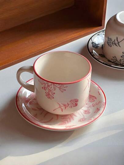 طقم فنجان وصحن شاي بزهور البيونيا الأنيقة، فنجان قهوة خزفي للاستخدام المنزلي