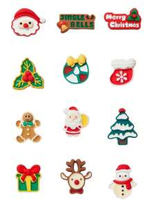 圣诞主题镂空木屐挂饰 - 圣诞老人、驯鹿和圣诞树装饰，镂空木屐配件，圣诞礼物 - 紅色聖誕套裝-12pcs - 查看 9