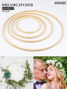 4pcs Beige Dreamcatcher Bamboo Rings, Decorative Hoops For Outdoor Lawn, Wedding, Wall, Bedroom Decor, Wind Chimes, Woven Hangings, Christmas, Halloween And DIY Embroidery Hoop