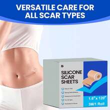 硅胶疤痕贴 医用胶带（1.6英寸×60英寸卷） 面部贴片 剖腹产疤痕贴 亲肤疤痕绷带垫 用于瘢痕疙瘩、拉伸和腹部拉皮手术覆盖