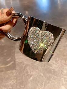 1个200毫升玻璃饮水杯，镶嵌人造钻石，带把手，可盛装咖啡/牛奶/果汁，冷热饮皆宜，圣诞礼物