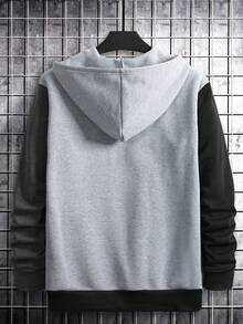 男士休闲拉链连帽衫，撞色设计，保暖内衬，秋冬季长袖上衣