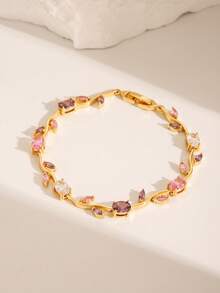 1pc High Quality Shiny Zirconia Tennis Bracelet With Unique Leaf Design, Electroplated Non-Fading, Fashionable Accessory For Women, Suitable For Daily Wear, Festivals, Bridal, Mother's Day, Christmas Gift