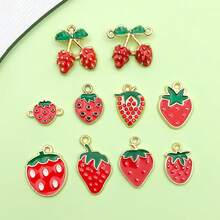10/20/30 件/批 锌合金珐琅镀金樱桃形饰品 可爱水果吊坠 适用于 DIY 项链手链耳环珠宝 - 紅色 - 查看 11