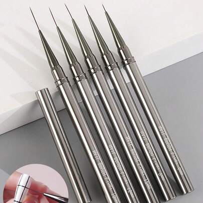 5 pièces/set Pinceau Liner pour ongles, pinceau de peinture DIY pour dessiner des fleurs et des rayures de 6/9/12/15/18 mm avec manche en métal et capuchon, accessoires de nail art