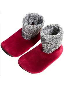 Tất đi trong nhà cổ ngắn 193D mùa đông bằng vải nhung mềm mại, lót nhiệt dày dặn, đế chống trượt, quà tặng Giáng sinh cho nữ - Không khuôn - Xem 2