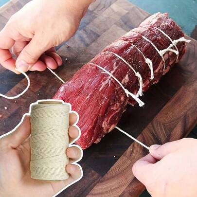 LOMILD 99,97 m matlagningssnöre i naturlig färg | Multifunktionell, lämplig för grillning, korvtillverkning och hantverk | Slitstarkt, multifunktionellt kökssnöre; slaktarsnöre, används för att knyta kött, kalkon, grillning etc.