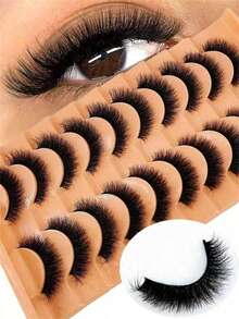 10 perechi de gene false 3D naturale din nurcă, moi și pufoase, set de machiaj, extensii de gene din nurcă, gene scurte
