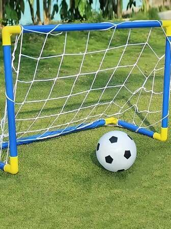 1 Set Adult Football Goal Post, Indoor/Outdoor Foldable Portable Training Equipment, Includes Ball Pump (Pump Model Random) Outdoor Grid Sports Toy Football Door, Indoor Plastic Ball Frame, Folding Sports Portable Mobile Door Frame Folding Door Frame, Mobile Football Door Frame