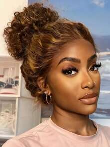 NARNI 30 36 Inch Highlight 360 Deep Wave Wig Hidden Invisible Strap 360 Full Lace Front Wigs Human Hair 250% Density Ombre Honey Blonde Drawstring Wig Human Hair For Women Pre Plucked Colored 4/27 Glueless Curly Wig Human Hair - S4/27 - View 2