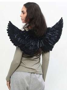 3 件套天使翅膀套装，适用于万圣节、光环头带和带羽毛翅膀的魔杖、女孩仙女服装装扮、圣诞派对照片道具 - 白色 - 查看 4