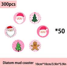 4 piezas/6 piezas/300 piezas Posavasos de barro de diatomeas con patrón de Papá Noel lindo sobre fondo rosa, posavasos de café, decoración multiocasión para el hogar y restaurante, regalos diarios, decoración de mesa, decoración diaria, decoración de fiesta temática