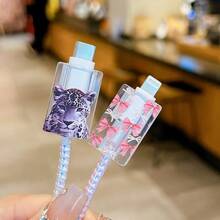 Set da 5 pezzi di manicotti protettivi con fiocco/stampa leopardata per caricabatterie standard britannico da 20W, organizer per cavi, avvolgicavo