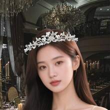 Bridal Tiaras Rhinestone Flower Pearl Headband For Wedding Party Stage Hair Accessories - Silver - View 3