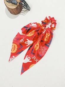 1pc/2pcs Halloween Elements Ghost, Pumpkin Head Print Long Scrunchie, Ponytail Holder Hair Accessories, Suitable For Women Holiday Party Decorations, Bohemian Street Style ,Head Piece