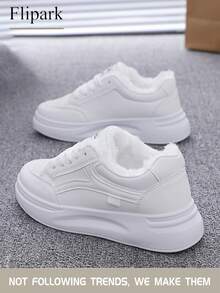 Flipark 1 Pair Women's Thick Sole Lace-Up Casual Sneakers, Thermal Lined, Fashion & Warm, Fits Size 35-43 (Recommend Ordering One Size Up), Versatile Thick Bottom Shoes For Winter