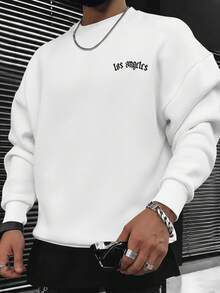 GRDR Men's Casual Letter Print Long Sleeve Crew Neck Sweatshirt, Autumn/Winter - White - View 2