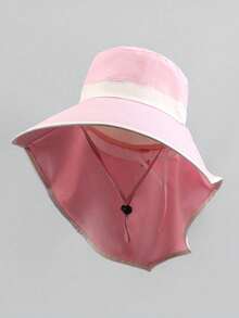 1pc New Neck-Protecting Sun Hat, Women's Sun, Face & UV Protection, Large Brim For Summer, Spring & Autumn Outdoor Bucket Hat, Suitable For Outdoor Sports & Gatherings, Solid Color Casual Polyester Fall