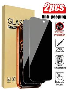 2 件装隐私屏幕保护膜适用于 17/16/16e/15/14/13/13Pro/12/11/17ProMax/17Air/16ProMax/15ProMax/14Pro/Plus/Mini/X/XR/XSMax/7/8/SE2/SE3，9H+ 钢化玻璃，兼容动态岛，防刮擦，全覆盖，隐私防偷窥 - 黑色 - 查看 16