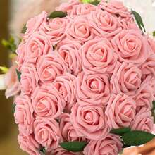 50pcs Artificial Flowers Peach Pink Roses Real Looking Fake Flowers Foam Roses W/Stem DIY Wedding Bouquets Centerpieces Baby Shower Party Holiday Christmas Home Decorations - 50枝粉紅玫瑰 - 查看 6
