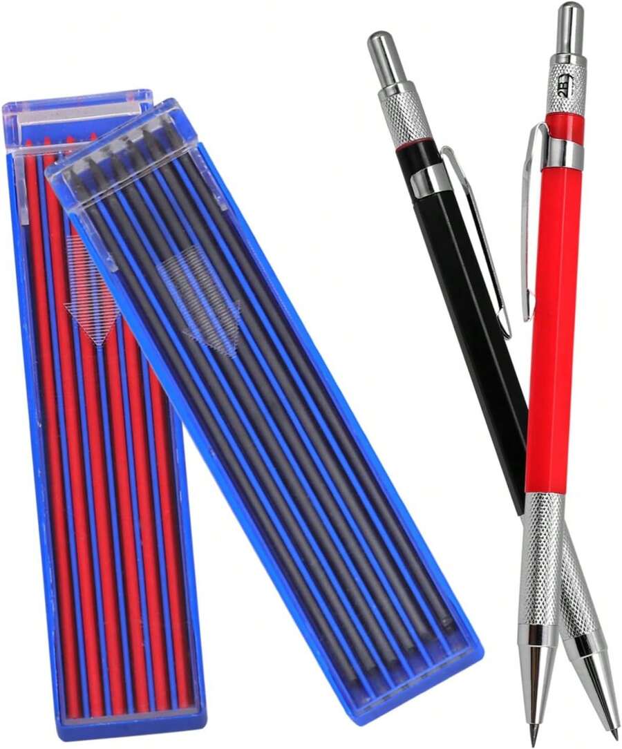 COHEALI Lápiz Mecánico Profesional Para Carpintería Y Dibujo De Ingeniería 2.0 Mm Con Recargas Rojas Y Negras Para Marcado Preciso En Madera Metal Y Plástico - 1 - Ver 1