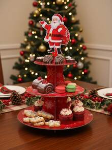 1pc 3-Tier Santa Claus Cake Stand, Multipurpose Holiday Dessert Display Rack, Suitable For Christmas, Dining Table Decor, Home Decor, Christmas Party Supplies, Cupcake & Dessert Table Decor, Christmas Candy Decor, Holiday Dining Table Centerpiece, Birthday Celebration And Holiday Party Decoration - Multicolor - View 4