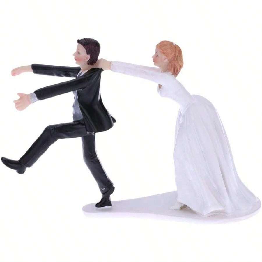 DBrideandGroom Figurines Romantic Bride And Groom Wedding Cake Topper Funny Resin Run Groom Bridal Show Stand Cake Topper Wedding Valentines Day Engagement Anniversary Decoration10