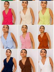 Plain Tailored Vest - The Sophisticated Choice For Work And Everyday Wear - 深灰色 - 查看 2