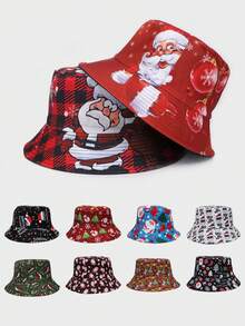 1 Stück Polyester Weihnachtsbaum & Weihnachtsmann Muster umkehrbarer Fischerhut, geeignet für Weihnachtspartys, Feierlichkeiten, unisex warm für den Winter